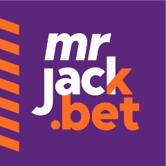 MrJack.bet logo with bold white and orange text on a purple background, accompanied by diagonal orange stripes on the left side.